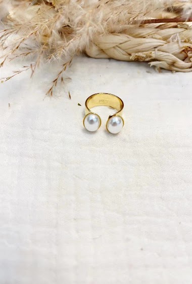 Wholesaler Lolilota - Ring large double pearly pearl