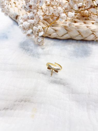 Mayorista Lolilota - anillo de libélula de diamantes de imitación de acero inoxidable