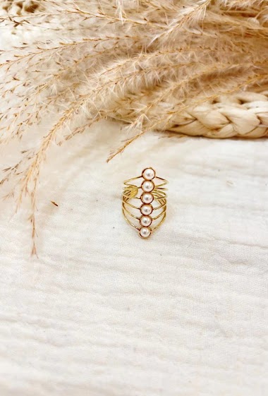 Wholesaler Lolilota - Ring multi row pearly pearl