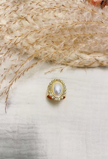 Grossiste Lolilota - Bague ovale perle nacrée strass