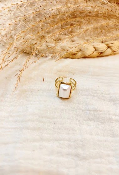 Wholesaler Lolilota - Ring rectangle pearly pearl
