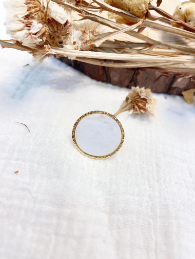 Wholesaler Lolilota - round white resin ring in stainless steel