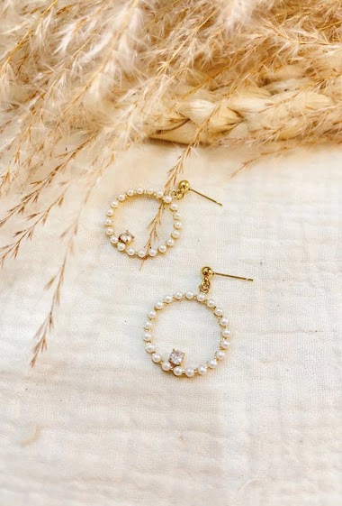 Wholesaler Lolilota - Earring circle pearly pearl strass