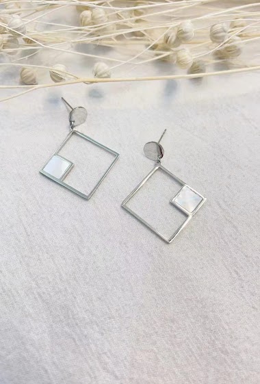 Wholesaler Lolilota - EARRING DOUBLE SQUARE MOTHER OF PEARL