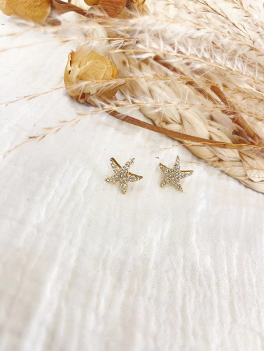 Wholesaler Lolilota - steel rhinestone starfish earring