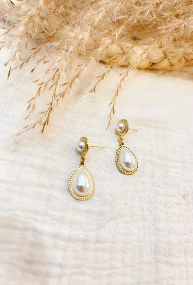 Wholesaler Lolilota - Earring drop pendant pearly pearl