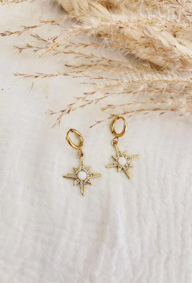 Grossiste Lolilota - Boucle d'oreille mini créole étoile pierre et strass