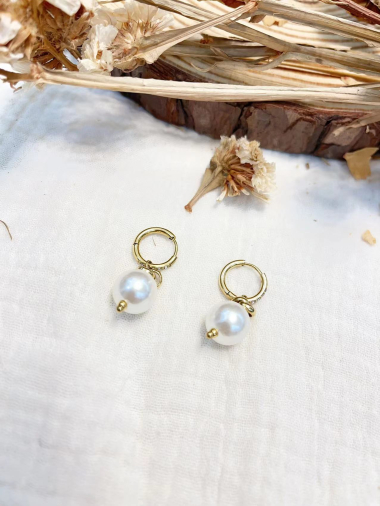 Wholesaler Lolilota - mini hoop earring pearly pearl rhinestone in steel