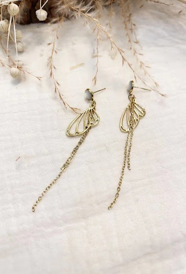 Wholesaler Lolilota - Earring pendant butterfly wing mother of pearl