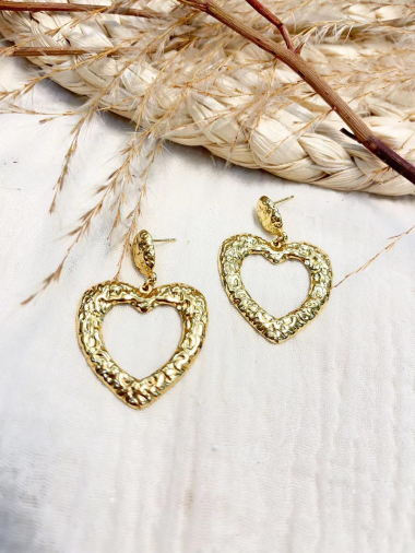 Wholesaler Lolilota - earring pendant hammered heart in stainless steel