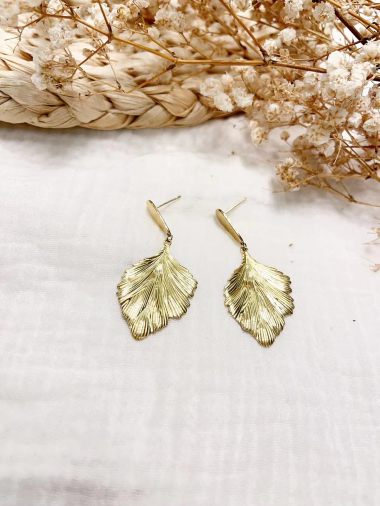 Wholesaler Lolilota - earring pendant leaves in stainless steel