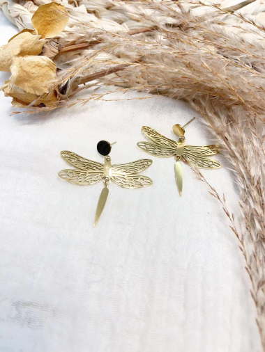 Wholesaler Lolilota - earring pendant dragonfly in stainless steel