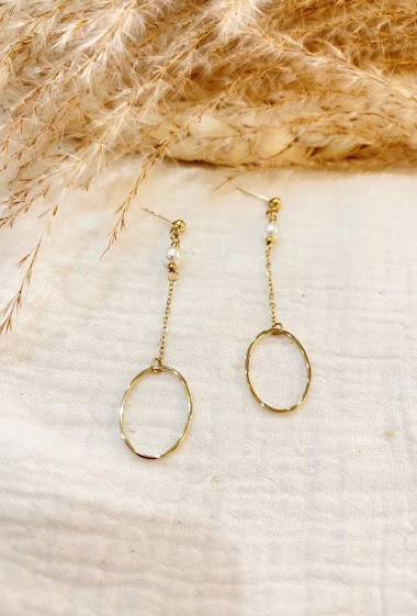 Wholesaler Lolilota - Earring pendant oval pearly pearl