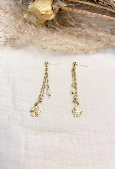 Großhändler Lolilota - Earring pendant clover pearl