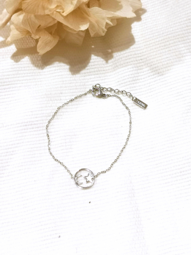 Grossiste Lolilota - bracelet cercle lune et étoile strass et nacre en acier