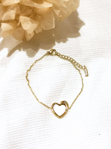Grossiste Lolilota - bracelet coeur nacre avec strass en acier inoxydable