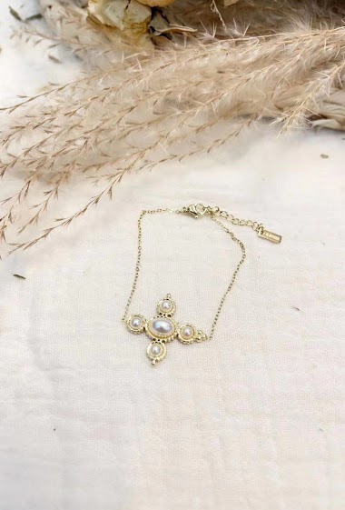 Großhändler Lolilota - Bracelet cross pearly pearl