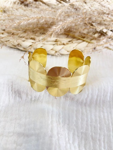 Grossiste Lolilota - bracelet jonc ovale rayures acier