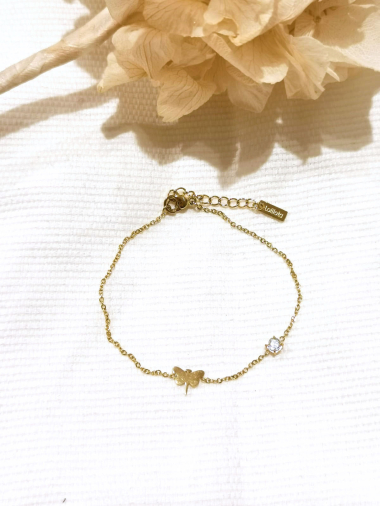 Wholesaler Lolilota - dragonfly bracelet with rhinestones in stainless steel