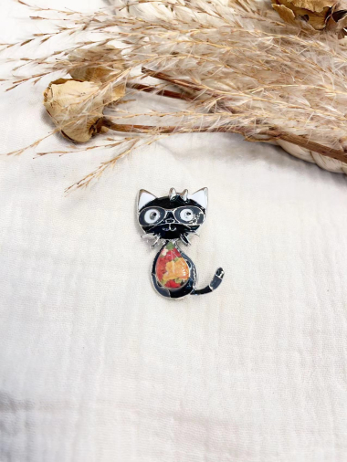 Wholesaler Lolilota - brooch cat with glasses in brass