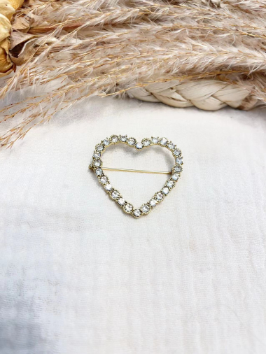Wholesaler Lolilota - brooch heart strass in stainless steel | pin : 3,5cm