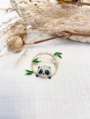 Grossiste Lolilota - broche panda et bambou strass en laiton