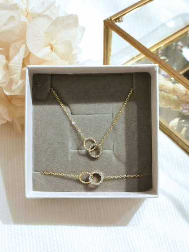 Grossiste Lolilota - coffret collier et bracelet double cercle strass en acier