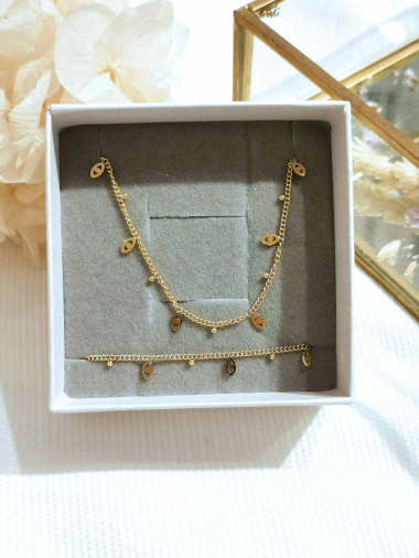 Großhändler Lolilota - Halskette aus Edelstahl und Box mit Augenanhängern