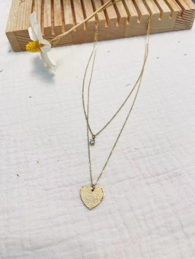Wholesaler Lolilota - double row heart crosshatch rhinestone necklace