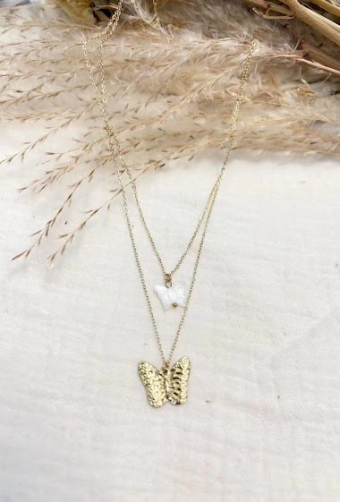 Großhändler Lolilota - Necklace double row butterfly nacre