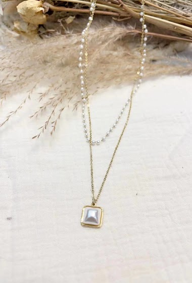 Wholesaler Lolilota - Necklace double row pearl nacre square