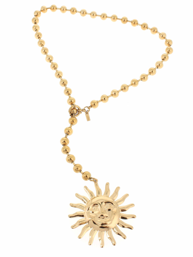 Wholesaler Lolilota - necklace in Y beads and sun in stainless steel