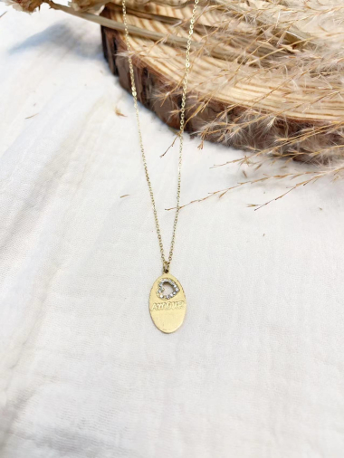 Wholesaler Lolilota - Oval love and heart rhinestone steel necklace
