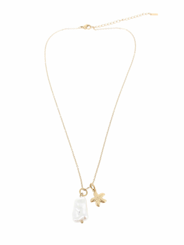 Wholesaler Lolilota - necklace pearly pearl and starfish in stainless steel