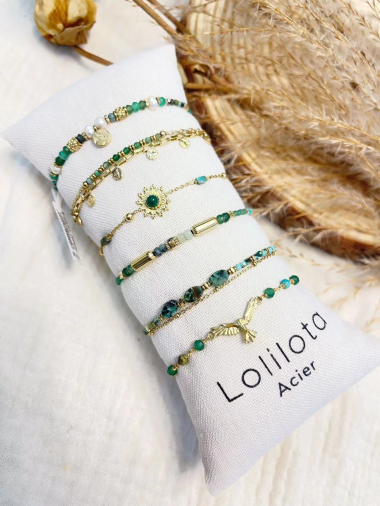 Grossiste Lolilota - coussin de 6 bracelets pierre doré