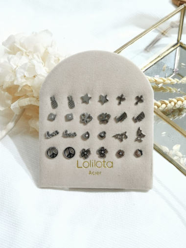 Wholesaler Lolilota - set of 12 earrings stud in stainless steel