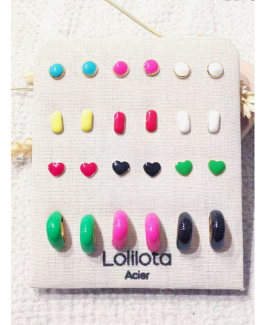 Grossiste Lolilota - lot de 12 boucles colorées en acier inoxydable