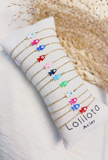 Grossiste Lolilota - Lot de 12 bracelets poissons émail