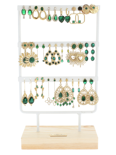 Großhändler Lolilota - Set mit 18 Ohrringen mit grünen Strasssteinen und Steinen