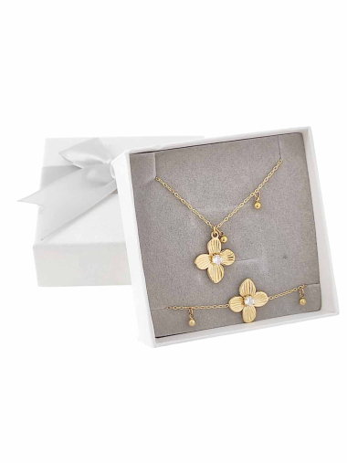 Großhändler Lolilota - Set aus Halskette und Armband mit Blumenmuster aus Edelstahl