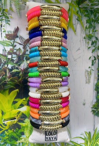 Grossiste Lolo & Yaya - 24 pièces bracelets élastique en acier sur présentoir offert, unité 3,50€