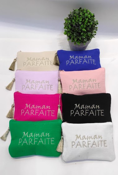 Grossiste Lolo&Yaya - Pochette à message « Maman PARFAITE » en coton, 12cm X 18cm
