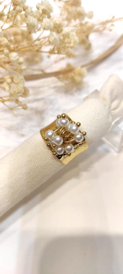 Wholesaler Lolo & Yaya - Manalle pearl ring in stainless steel