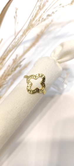 Großhändler Lolo & Yaya - Kloe Kleeblatt verstellbarer Ring aus Edelstahl