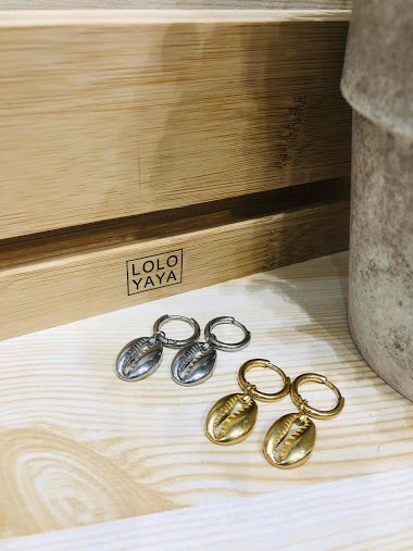 Wholesaler Lolo & Yaya - Earrings Coquillage Grain de Café in Stainless Steel