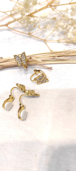 Wholesaler Lolo & Yaya - Stainless steel butterfly rhinestone clip earrings