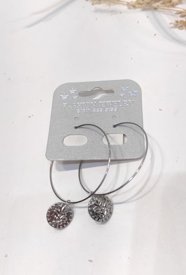 Wholesaler Lolo & Yaya - Boucles d’oreilles créole pendentif 4cm en acier inoxydable