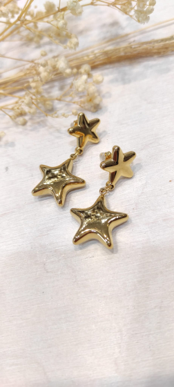 Wholesaler Lolo & Yaya - Nadeige star earrings 4cm in stainless steel