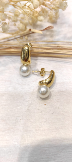 Wholesaler Lolo & Yaya - Nourhane 1.5cm pearl earrings in stainless steel