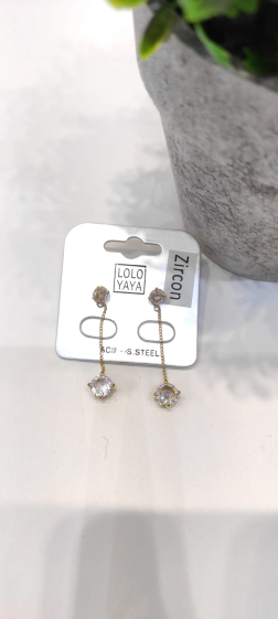 Wholesaler Lolo & Yaya - Anic round rhinestone earrings dangling in stainless steel